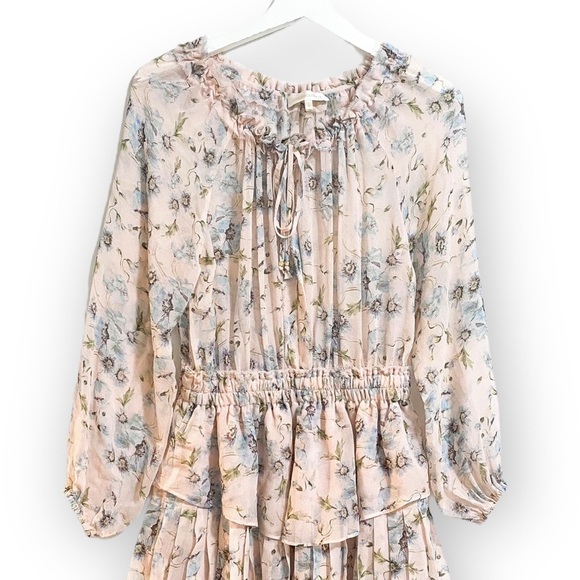 LoveShackFancy Silk Floral Popover‎ Mini Dress  Size S, Pink floral - Picture 7 of 14